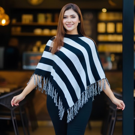 BLACK WHITE PONCHO