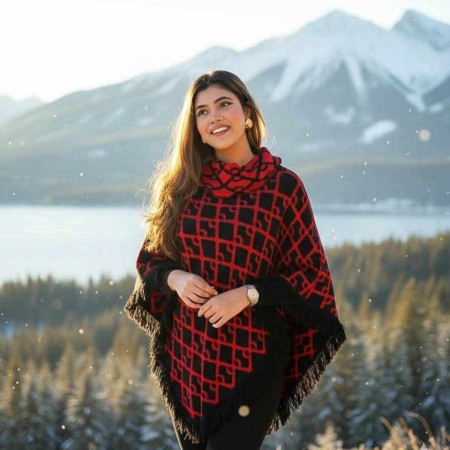 RED BLACK CHECK  PONCHO