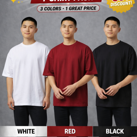 প্রিমিয়াম ড্রপ শোল্ডার টি-শার্ট কম্বো প্যাক (৩টি টি-শার্ট)
